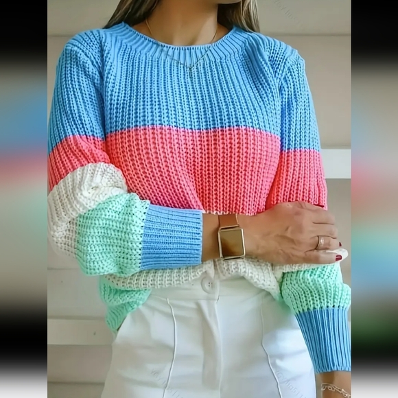 LDU Sweaters - Colorful Striped Sweater, Pullover Spring Summer Colors, Size S, L